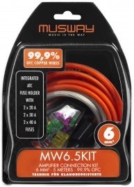Kit De Cabluri Subwoofer Pentru Instalare Amplificator Auto MUSWAY 6mm2 OFC (99.9% Cu) cablu alimentare portocaliu de 6mm2 - 5m cablu de masa gri de 6mm2 - 1m