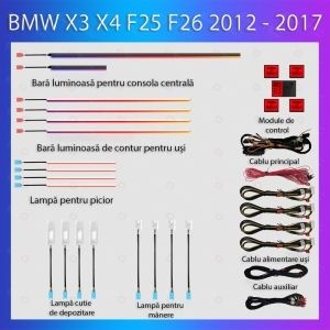 Lumini ambientale dedicate BMW X3 X4 (F25 F26) 2012-2017 set complet control telefon sau sistem original - Img 3