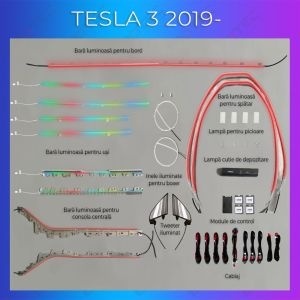 Lumini ambientale dedicate Tesla Model 3 2019-2020 set complet control telefon sau sistem original