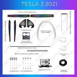 Lumini ambientale Tesla Model 3 2021 trimuri control telefon AMB-TSL-3-2021-TRIMMS - Img 2
