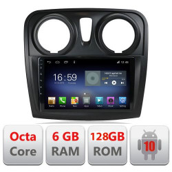 NAVIGAȚIE CARPAD ANDROID 10 DEDICATĂ DACIA LOGAN/SANDERO 2012-2020 ECRAN CAPACITIV OCTACORE 6GB RAM 128GB ROM DVR CARKIT BLUETOOTH MIRROR LINK KIT-sandero+EDT-E609