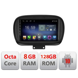 NAVIGAȚIE CARPAD ANDROID 10 DEDICATĂ FIAT 500X 2015- ECRAN CAPACITIV OCTACORE 8GB RAM 128GB ROM DVR CARKIT BLUETOOTH MIRROR LINK KIT-539+EDT-E609