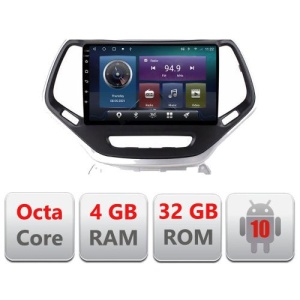 NAVIGATIE CARPAD ANDROID 10 DEDICATA JEEP CHEROKEE 2014-2019 ECRAN 9" CAPACITIV INTERNET 3G WIFI PROCESOR CORTEX A9 OCTA CORE 4G RAM 32GB 1,6 GHZ DVR CARKIT BLUETOOTH MIRROR LINK MODEL KIT-248+EDT-E410