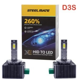 Set de 2 Becuri Faruri Conversie Hid-Led, Steelmate LED D3S Led, Plug & Play, 6000k, Miez Cupru, Radiator Aluminiu Silentios, Calitate Premium LED D3S
