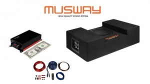 Subwoofer Musway MF108Q: subwoofer auto, pasiv incinta plata tip bass reflex diametru woofer: 20 cm putere RMS: 200 W Amplificator ultra compact Vibe PowerBox400.1M-V7: monobloc, clasa D