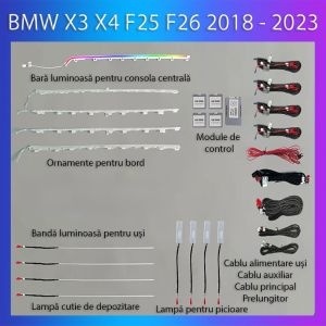 Lumini ambientale dedicate BMW X3/X4 (G01/G08) 2018-2022 set complet control telefon sau sistem original