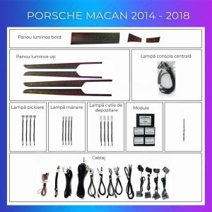 Lumini ambientale dedicate Porsche Macan 2014-2018 set complet cu trimuri control telefon sau sistem original
