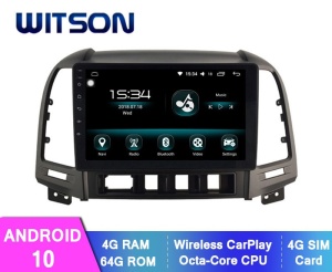 NAVIGATIE CARPAD ANDROID 10 DEDICATA HYUNDAI SANTA FE 2006-2012 OCTACORE 4GB RAM 64 GB ROM SIM 4G DVR CARKIT BLUETOOTH MIRROR LINK GPS WAZE MODEL WITSON DHS2871
