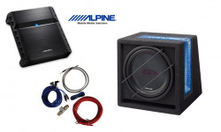 Pachet Bass Subwoofer Alpine SBG-844BR 400w 120w Rms Amplificator Alpine Pmx T320 2 Canale 320w Kit Cabluri Cadou