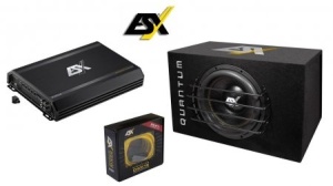 ESX Quantum QXB12: subwoofer auto, pasiv incinta bass reflex diametru woofer: 30 cm putere RMS: 1000 W Amplificator ESX monobloc Signum SXE 2000.1D: amplificator auto, monobloc clasa D, MOSFET, stabil la 1 Ohm
