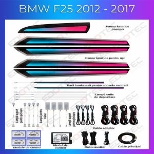 Lumini ambientale BMW X3 X4 (F25 F26) 2012 - 2017 model cu trimuri dedicat set complet control telefon sau sistem original AMB-BM-F25-TRIMM