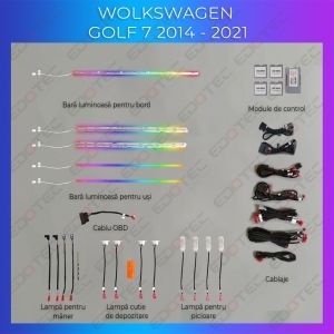 Lumini ambientale dedicate VW Golf 7 2014-2021 set complet control telefon sau sistem original