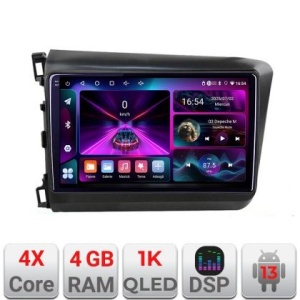 Navigatie Honda Civic 2012-2015 A-132 4+64 InCell Display 1K Android Waze USB Navigatie Internet Youtube Radio KIT-132+EDT-E209-RK