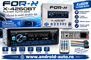 Player auto ForX X-4260BT, 1 DIN, 4x60W, RADIO BLUETOOTH MP3 USB SD LEDURI MULTICOLORE