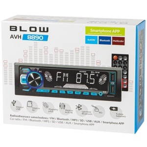 RECEPTOR MEDIA DIGITAL PLAYER 1DIN BLOW AVH-8890 RADIO BLUETOOTH MP3 USB SD MULTICOLOR CONTROL DIN APLICATIE ANDROID/IOS