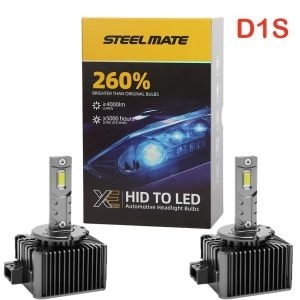 Set de 2 Becuri Faruri Conversie Hid-Led, Steelmate LED D1S Led, Plug & Play, 6000k, Miez Cupru, Radiator Aluminiu Silentios, Calitate Premium LED D1S