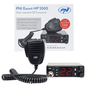 Statie radio CB PNI Escort HP 5500, multistandard, 4W, AM-FM, 12V/24V, ASQ, RF Gain, mufa de bricheta inclusa