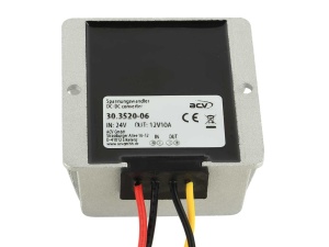 Convertor de tensiune 24V la 12V, convertor descendent 10A pentru instalare player auto pe camion, autocar, utilaj, barcă  (24 V -> 12 V) ACV 30.3520-06-0