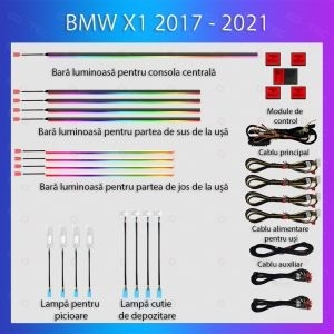 Lumini ambientale dedicate BMW X1 (F48) 2016-2020 set complet control telefon sau sistem original - Img 3