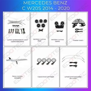 Lumini Ambientale dedicate Mercedes C W205 GLC X253 pachet complet pe sistemul original sau telefon AMB-ME-W205-COMBO
