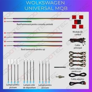 Lumini ambientale VW Skoda Seat MQB dupa 2014 dedicate kit complet control din sistemul original sau telefon AMB-VW-MQB - Img 2