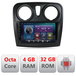 NAVIGAȚIE CARPAD ANDROID 10 DEDICATĂ DACIA LOGAN/SANDERO 2012-2020 ECRAN 9" CAPACITIV INTERNET 3G WIFI PROCESOR OCTA-CORE 4G RAM 32GB 1,6 GHZ DVR CARKIT BLUETOOTH MIRROR LINK MODEL KIT-sandero+EDT-E409