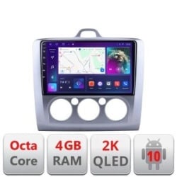 Navigatie Ford Focus clima manuala C-140-manual Android Octa Core Ecran 2K QLED GPS 4G 4+32GB 360 KIT-140-manual+EDT-E409-2K