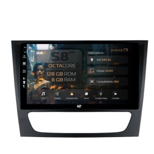 Navigatie HUB64 Mercedes Benz W211/CLS, 8GB RAM, Android 13, Octacore, Slot Sim 4G, DSP, GPS, Wi-FI, Carplay, Android Auto, USB, Bluetooth, Waze, Touchscreen, 9 Inch
