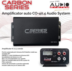 Pachet Audio System Dedicat Renault Dacia Nissan Smart Difuzoare Componente Fata Carbon 165, Coaxiale Spate Carbon 165 CO, Inele Dedicate, Cablaj Dedicat, Mufe Dedicate, Amplificator 4 Canale CO-40.4, Insonorizant Portiere 3mm Anti Vibratie 3000 EVO