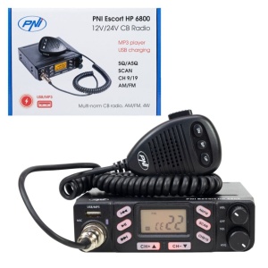 Statie radio CB PNI Escort HP 6800 ASQ, 12/24 V, MP3 player, mufa USB, 4W, AM-FM, mufa de bricheta inclusa