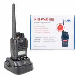 Statie radio portabila PNI PMR R18, 446MHz, 0.5W, 128 canale, 16 PMR si tonuri 50 CTCSS si 104 DCS, Radio FM, programabila, Waterproof IP67