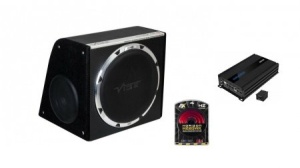 Subwoofer Vibe Blackair C12-V6 pasiv radiator pasiv incinta ultra compacta diametru difuzor : 20 cm (8") putere RMS : 500 W Amplificator monobloc Crunch GTO1750 intrare High Level cu functie Auto-Turn-On