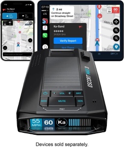 Detector de radar portabil Escort Max 3 International pentru radarele si pistoalele laser de ultima generatie, Conectivitate Bluetooth, Compatibilitate Apple CarPlay si Android Auto