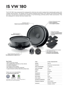 DIFUZOARE AUTO COMPONENTE SISTEM DE BOXE FOCAL KIT IS VW 180 2 CAI DEDICATE VW SKODA SEAT 60 RMS SET 2 DIFUZOARE 180MM