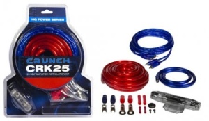 Kit De Cabluri Subwoofer Pentru Instalare Amplificator Auto CRUNCH 1 cablu de plus (rosu) de 5 m de 25 mm2 1 cablu de minus (albastru) de 1 m de 25 mm2 1 cablu RCA dublu ecranat de 5 m de 0.5 mm