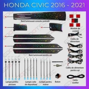 Lumini ambientale dedicate Honda Civic 2016-2021 set complet control telefon sau sistem original - Img 3