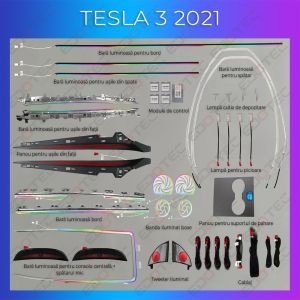 Lumini ambientale dedicate Tesla Model 3 2021-2022 set complet control telefon sau sistem original