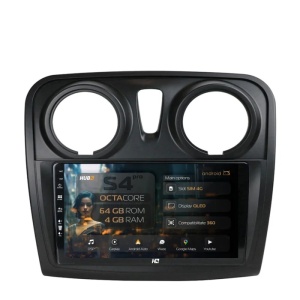 Navigatie HUB64 Dacia Logan / Sandero, 4GB RAM, Android 13, Octacore, Slot Sim 4G, DSP, GPS, Wi-FI, Carplay, Android Auto, USB, Bluetooth, Waze, Touchscreen, 9 inch