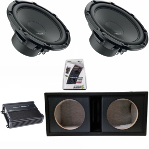 Pachet 2 x Subwoofer auto Hertz Cento CS 350W + Amplificator Deaf Bonce Machete MFA 1.1000 + Kit de cabluri complet