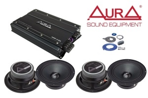 PACHET AMPLIFICATOR SI DIFUZOARE AUTO Aura AMP 4.60, 4 canale, 150W, Clasa AВ + Difuzoare auto midrange Aura SM A654 + Kit de cabluri