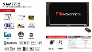 Receiver Nakamichi 2din cu bluetooth si mirrorlink ecran 7 inch capacitiv 4X50W max , 1 preout 4V NAM1712 - Img 2