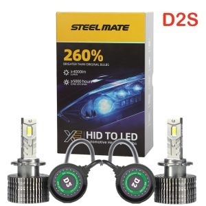 Set de 2 Becuri Faruri Conversie Hid-Led, Steelmate LED D2S Led, Plug & Play, 6000k, Miez Cupru, Radiator Aluminiu Silentios, Calitate Premium LED D2S