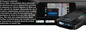 Detector de radar portabil Escort Max 3 International pentru radarele si pistoalele laser de ultima generatie, Conectivitate Bluetooth, Compatibilitate Apple CarPlay si Android Auto