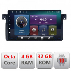 NAVIGAȚIE CARPAD ANDROID 10 DEDICATĂ BMW SERIA 3 E46 1998-2006 ECRAN 9" CAPACITIV INTERNET 3G WIFI PROCESOR OCTACORE 4GB RAM 32GB ROM 1,6 GHZ DVR CARKIT BLUETOOTH MIRROR LINK MODEL KIT-052+EDT-E409
