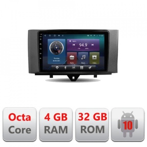 NAVIGATIE CARPAD ANDROID 10 DEDICATA SMART FOR TWO 2010-2015 ECRAN 9" CAPACITIV INTERNET 3G WIFI PROCESOR CORTEX A9 OCTA CORE 4G RAM 32GB 1,6 GHZ DVR CARKIT BLUETOOTH MIRROR LINK MODEL KIT-SMART10+EDT-E409