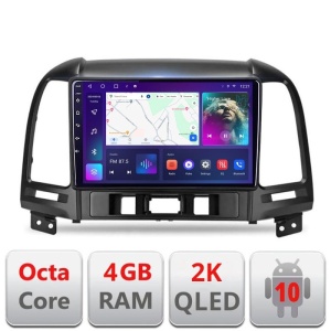 Navigatie Dedicata Hyundai Santa Fe 2 2006-2012 Android Octa Core Ecran 2K QLED GPS 4G 4+32GB Intrare Camere 360° KIT-008+EDT-E409-2K