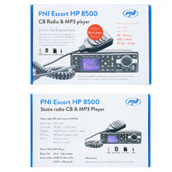 Statie radio CB si radio MP3 player PNI Escort HP 8500 ASQ si antena CB PNI Duplex 2000 CB-FM, 26-28MHz (CB), 87-108MHz (FM), cablu CB si cablu FM 5 m, 490 mm