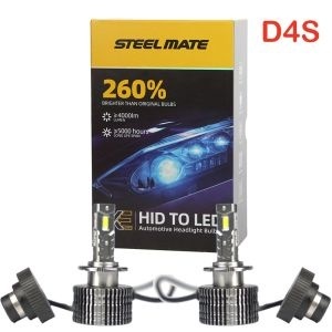 Set de 2 Becuri Faruri Conversie Hid-Led, Steelmate LED D4S Led, Plug & Play, 6000k, Miez Cupru, Radiator Aluminiu Silentios, Calitate Premium LED D4S