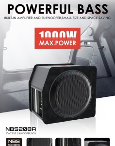 Subwoofer auto activ Nakamichi NBS208A, 8 inch, 20 cm, 100 Watts RMS, 1000W max