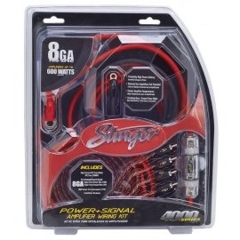 Kit De Cabluri Subwoofer Pentru Instalare Amplificator Auto STINGER cablu alimentare rosu transparent cu sectiune de 8 mm2- 5.5 m cablu masa negru mat cu sectiune de 8 mm2- 0.9 m cablu RCA dublu ecranat, OF - 5.2 metri